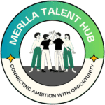 Merlla Talent Hub logo: four colleagues giving a high five, encircled by the words Merlla Talent Hub and Connecting Ambition with Opportunity